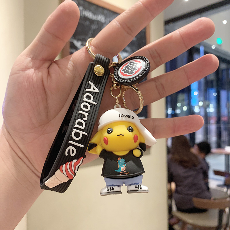 White & Helmet Pikachu Blacka bag Doll Key buckle Pendant female lovers lovely ins originality Ring Internet celebrity automobile Key chain Small Pendant