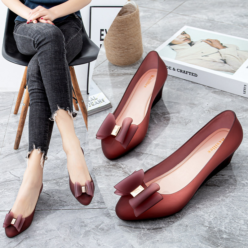 New Baotou wedge jelly sandals women's summer plastic soft rubber inner high-heel waterproof rain boots Korean version beach shoes