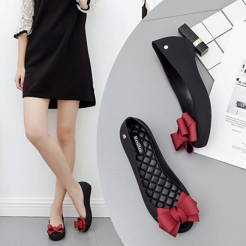 2022 new beach sandals women's summer fish mouth bow anti-fruit freeze shoes non-slip rubber inner heightened flat shoes