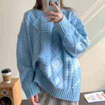 Soft Milky Blue Numb Sweater Woman Autumn Winter Outwear 2022 New Soft Glutinous Ensemble Retro days Lazy Knit Blouse
