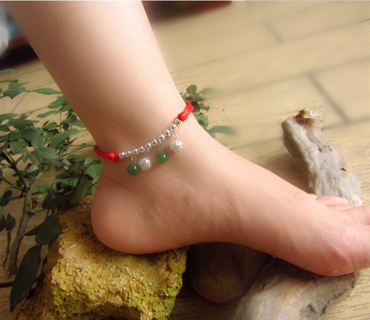 Năm sinh dây đỏ chuông vòng chân nữ dệt tay đơn giản chuyển hạt đơn đôi sinh viên Hàn Quốc mã não chân dây nam vòng đeo chân nữ bằng vàng