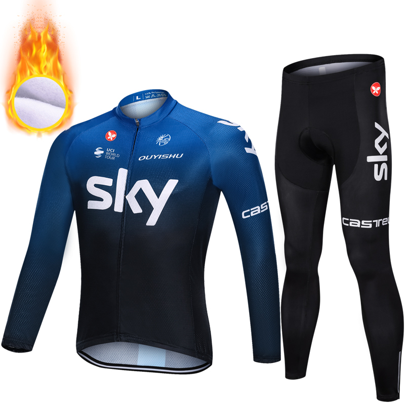 New Autumn and Winter Fleece-Lined Long-Sleeve Cycling Jersey for Men, Fleece Bib Pants, Warm Top, Breathable Thin Fleece, 8-18 Degrees