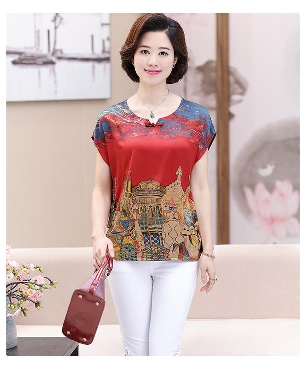 Quần áo ngày của mẹ mùa xuân Bộ đồ hai mảnh dành cho nữ trung niên Váy mùa hè cho phụ nữ trung niên Áo thun ngắn tay quần áo cho người trung niên