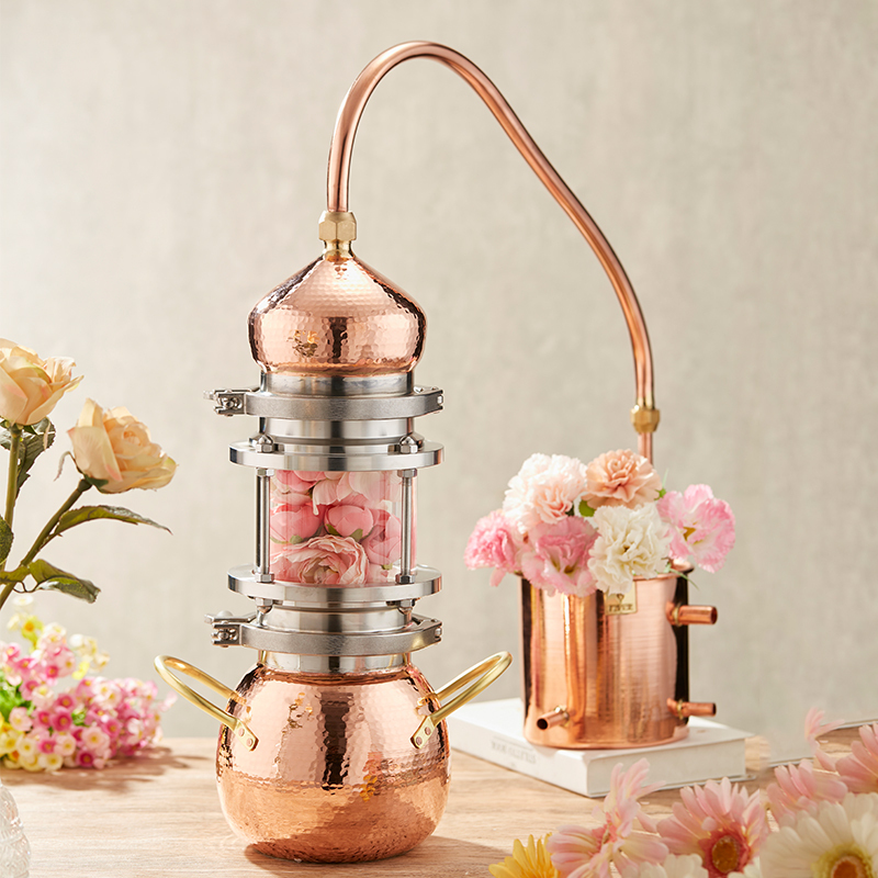 Hydrosol Distillation Machine, Glass Distiller, Small Home Purification Machine, Vintage Pure Copper Brandy Brewing and Liquor Making Device
