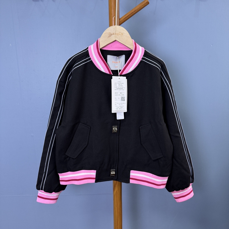 50338 Spring and Autumn Girls' Double-Layer Jacket Baseball Collar Zipper Casual Top