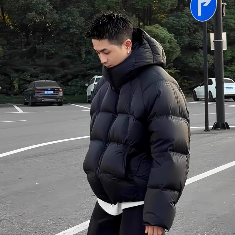 200g High-Fill 90% White Duck down Men's Puffer Hooded down Jacket, Thickened Cold-Resistant Bread-Style Coat, Warm and Stylish Top