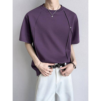 Old Qian Fengdewu Douyin Summer Bestseller 230g Heavy loose American high street leather fleece short-sleeved T-shirt, retro and cool