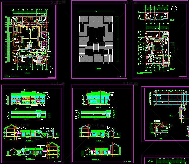 T2014中式四合院CAD图纸SU模型建筑设计施工图庭院平面立面...-6