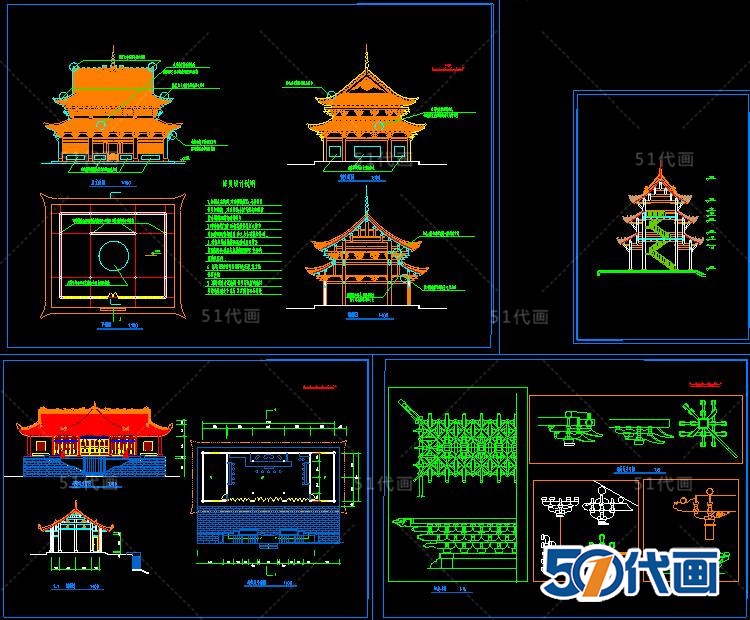 T513古建筑宝塔寺庙廊亭石塔名楼民居SU模型CAD图纸中式建...-3