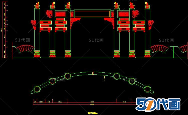 T511仿古典牌楼大门牌坊门头小品古建SU模型CAD图纸中式建...-11