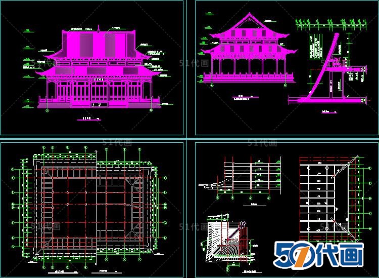 T513古建筑宝塔寺庙廊亭石塔名楼民居SU模型CAD图纸中式建...-4