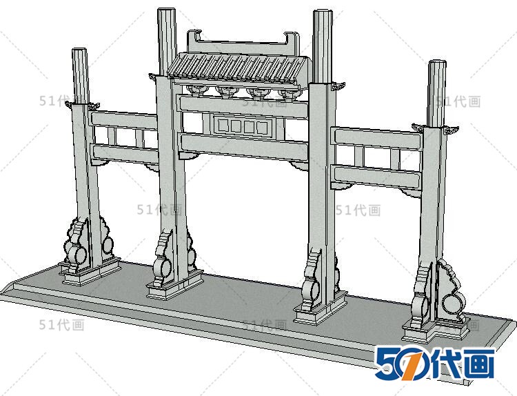 T511仿古典牌楼大门牌坊门头小品古建SU模型CAD图纸中式建...-20