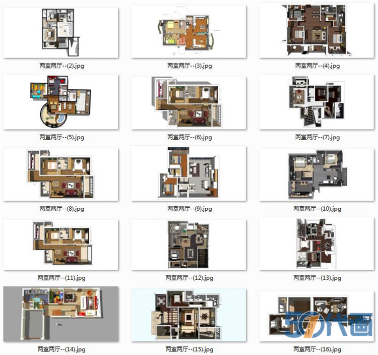 T222住宅家装SU模型北欧中式现代风格室内设计卧室客厅sketc...-5