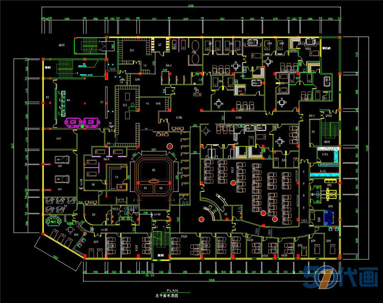 T192桑拿洗浴城CAD施工图纸休闲中心养生馆美容会所平面图...-6