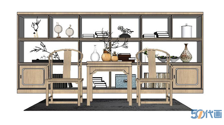 T221书房书柜SU模型文件中式欧式现代简约柜子室内设计sketc...-12