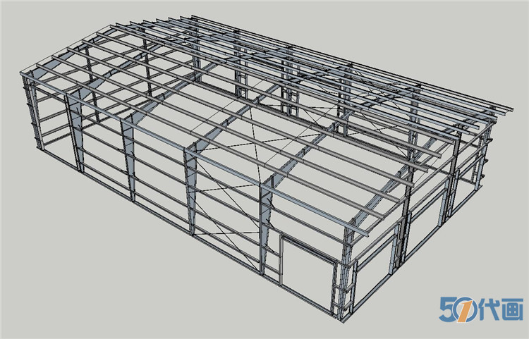 T578工业厂房车间钢结构框架SU模型悬挑网架建筑钢框格配...-10