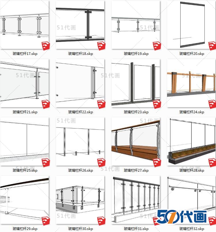 T577门窗玻璃幕墙移门SU模型现代护栏隔断推拉门雕花楼梯...-3