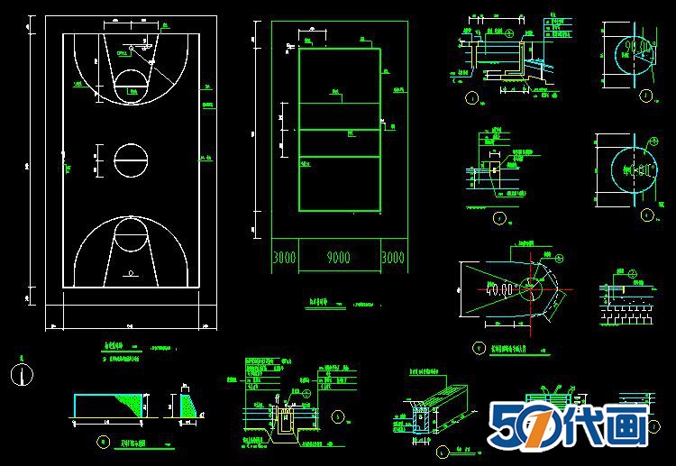 T323运动场地操场篮球场网球场羽毛球场详图大样图CAD平面...-12
