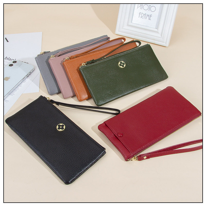 First layer cowhide clutch bag womens bag 2021 new coin purse long fashion simple soft leather leather small handbag tide