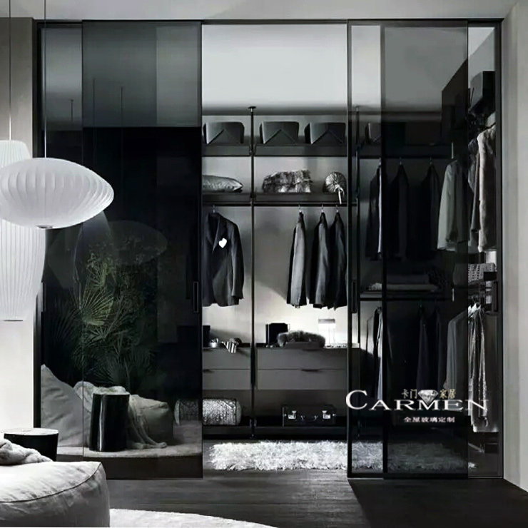 Black glass black tempered glass craft glass screen desktop glass office partition shower room glass customization