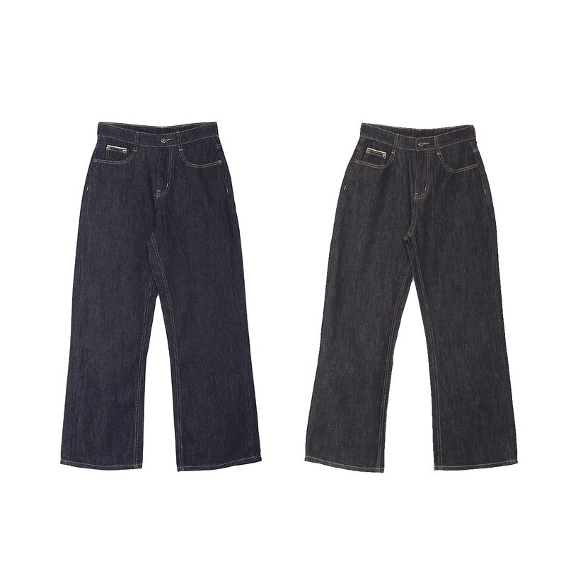 Duiisko Non-Fading Raw Denim A-Line Silhouette Old Money Style Jeans Cleanfit Original Color Simple Straight-Leg Pants for Men