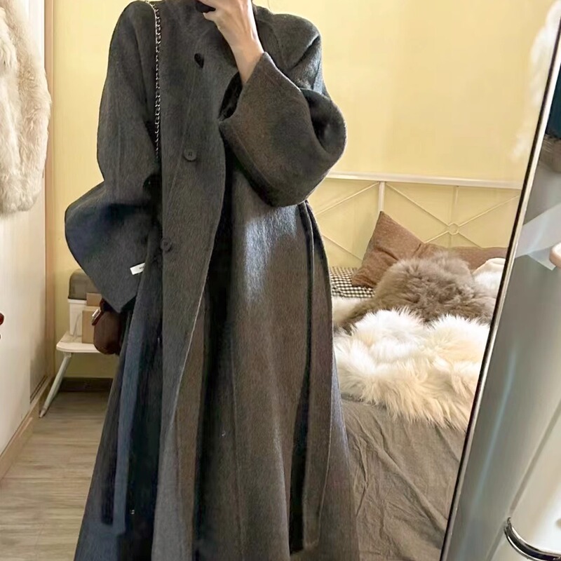 Korean Style Double-Sided Cashmere Coat for Women 2026 New High-End Loose-Fitting Belted Thick Single-Breasted Woolen Coat Korean Style Double-Sided Cashmere Coat for Women 2026 New High-End Loose-Fitting Belted Thick Single-Breasted Woolen Coat