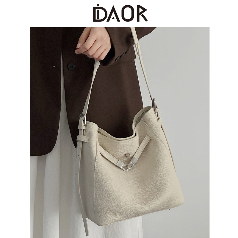 Daor Casual Urban Style Cowhide Kelly Bag for Women 2026 New Large-Capacity Tote Bag Single Shoulder Crossbody Bucket Bag