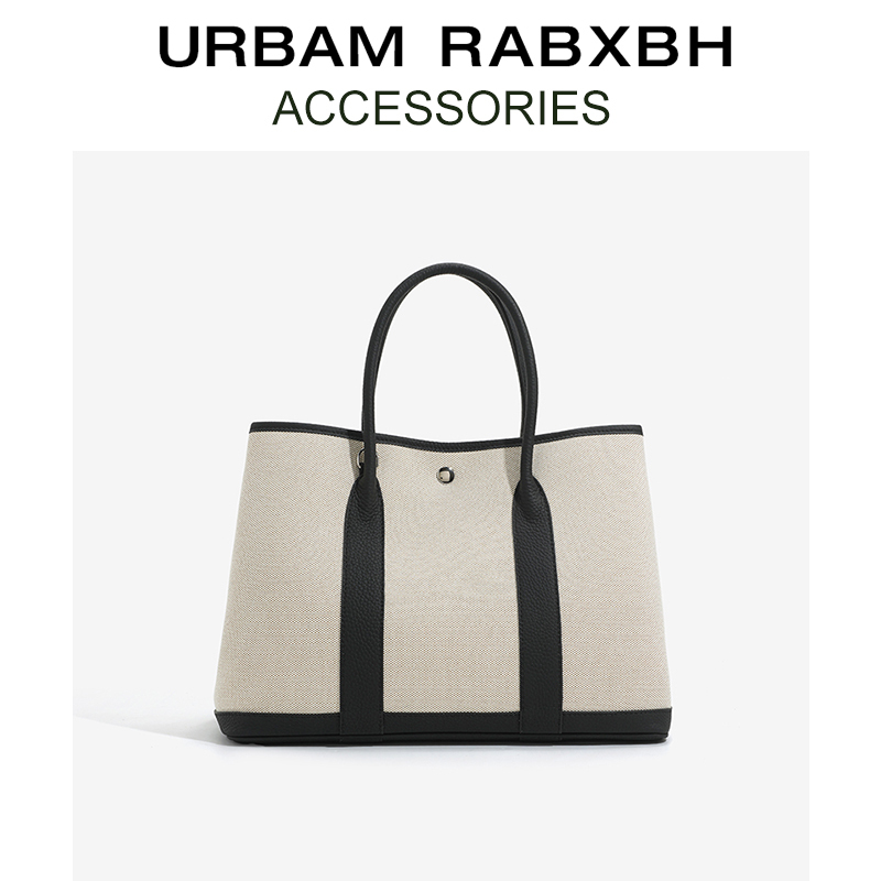 Canvas and Leather Garden Bag, Large Capacity Genuine Leather Color-Blocked Handbag for Women, 2026 New Style Single Shoulder Crossbody Tote Bag