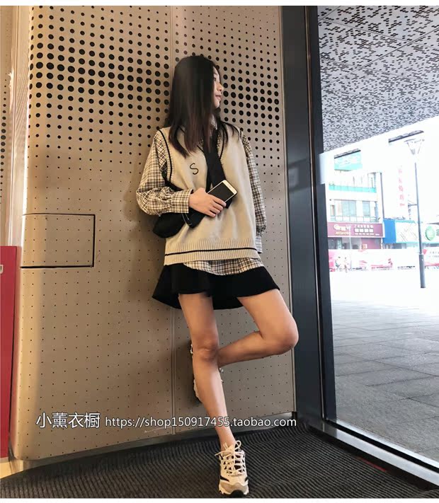 Sevi home chic gió đại học phiên bản Hàn Quốc của áo len dệt kim không tay vest vest nữ mùa thu 2018 mới các kiểu áo vest nữ hàn quốc