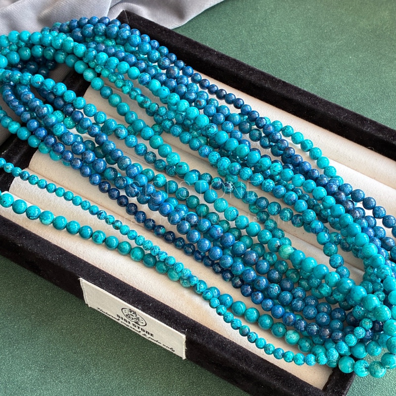 Ding-Level Quality Natural American High-Porcelain Blue Phoenix Pine Multi-Circle Bracelet with Chrysocolla Hanging Chain, Unisex Jewelry.