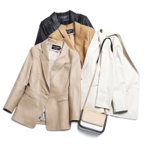 Spring and Autumn 2021 New Leather Leather Women's Short Slim Fit Lapel Small Suit Jacket Sheepskin Suit 27-1