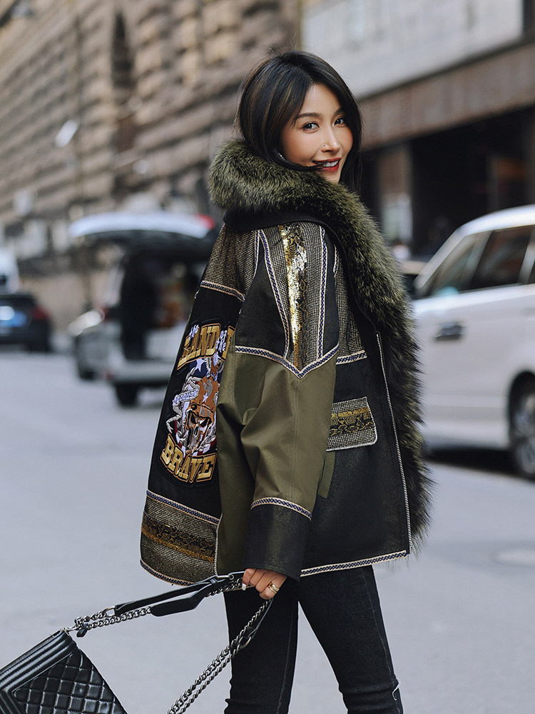 European heavy industry embroidery Parker clothing female short Rex rabbit liner fox fur grass 2020 new trend L254