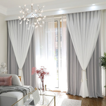  Jinting Korean custom curtains Finished living room bedroom solid color bay window floor-to-ceiling shading full shading curtain cloth