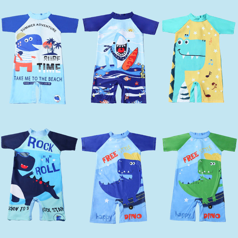 Children's swimsuit boy cartoon little boy middle and big children boxer vacation sunscreen swimsuit swimming trunks student one-piece suit