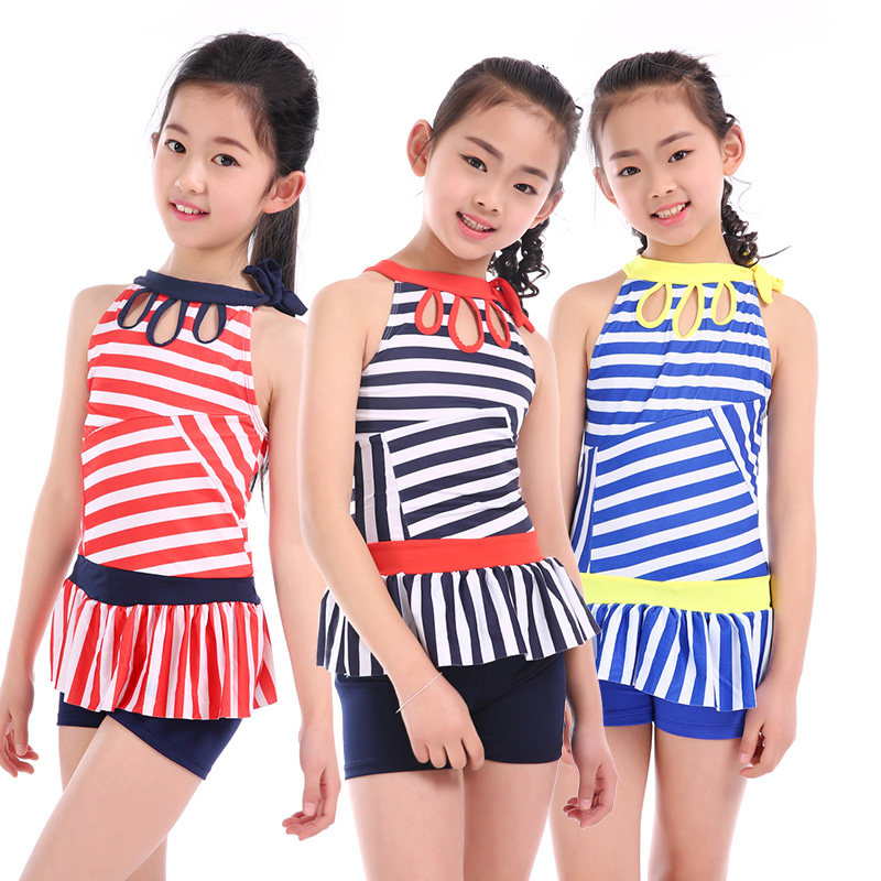 Children Swimsuit Two-piece Flat Angle Striped Baby Middle Children Swimsuit Spa Girl Swimsuit Special Price NT571002