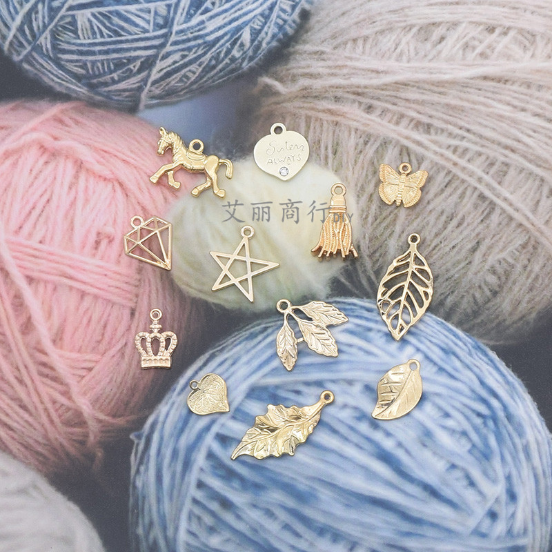 DIY jewelry accessories alloy leaves peach heart unicorn five-pointed star diamond crown butterfly tassel earrings material