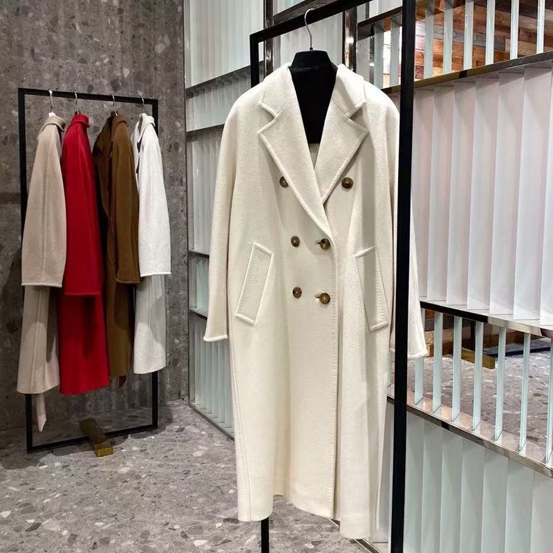 Lined 801m White 90% Wool 10% Rabbit Fur Double-Sided Cashmere Coat