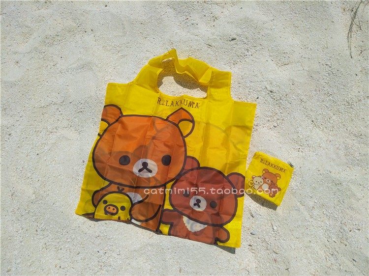 Japanese brown Cubs shopping bag light waterproof single shoulder folds Big sign Thickened Carry-on shopping bag eco-friendly supermarket