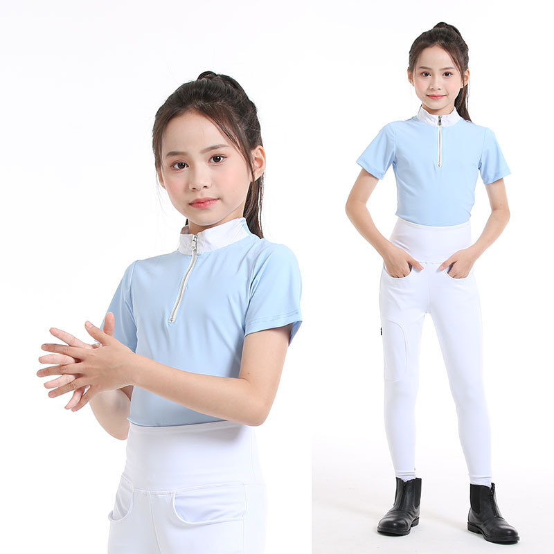 Children's Equestrian Short-Sleeved T-Shirt Summer Thin Riding Clothes for Boys and Girls White Riding Training Equestrian T-Shirt Children's Equestrian Short-Sleeved T-Shirt Summer Thin Riding Clothes for Boys and Girls White Riding Training Equestrian T-Shirt