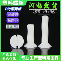 PP word countersunk head corrosion resistant plastic screw notched flat head resistant acid and alkaline M4 M4 M5 M6 M10 M10