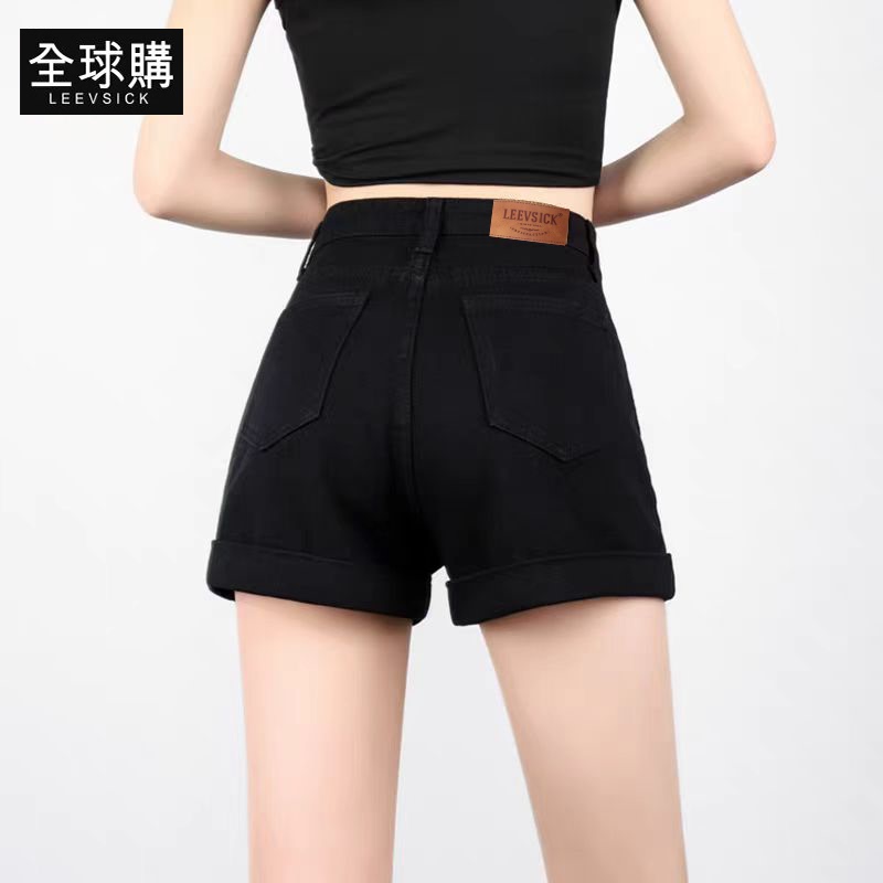 Brand Denim Shorts for Women, Summer 2026 New Style, Dopamine Fashion, Slimming A-Line Rolled Hem Black Hot Pants