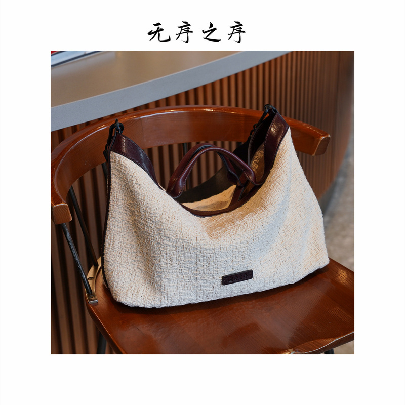 Original Patchwork Leather Trendy Beige Fashion Women's Korean Style Large Outdoor Luxury Shoulder Tote Bag with Contrasting Colors Crossbody Bag