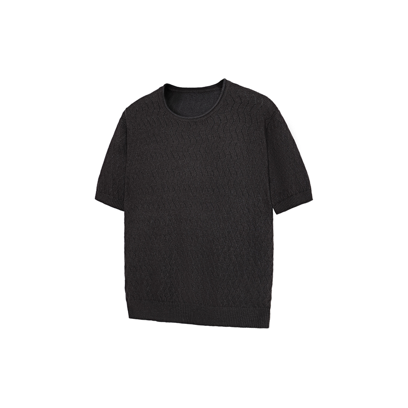 Solemass'Twisted' Rolled Collar Hollow Knit Sweater, Basic Three Colors, Comfortable and Versatile Short-Sleeve T-Shirt