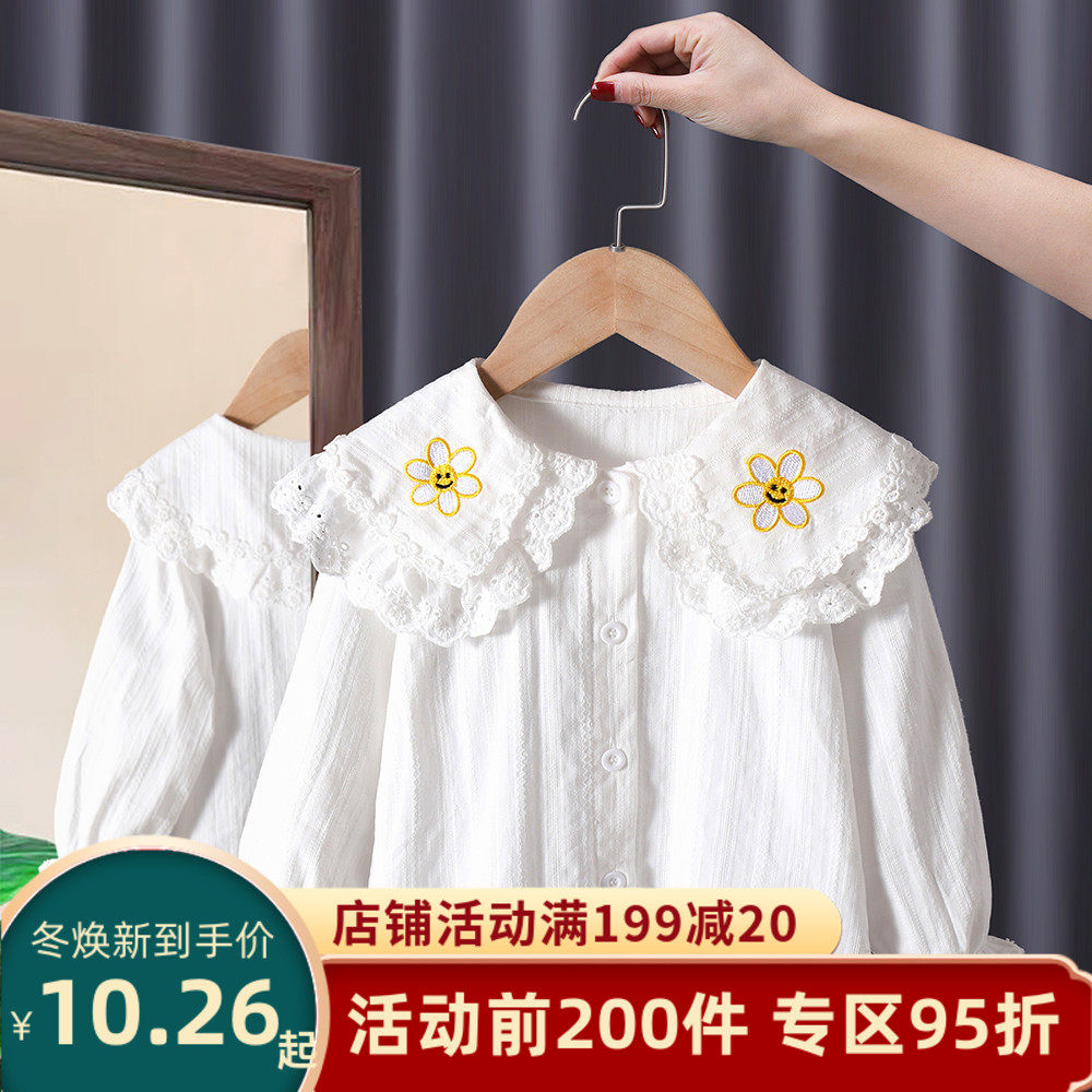 2022 new baby girl lace lapel shirt 4 cotton baby top 1 year old baby girl white shirt 2 spring and autumn 3