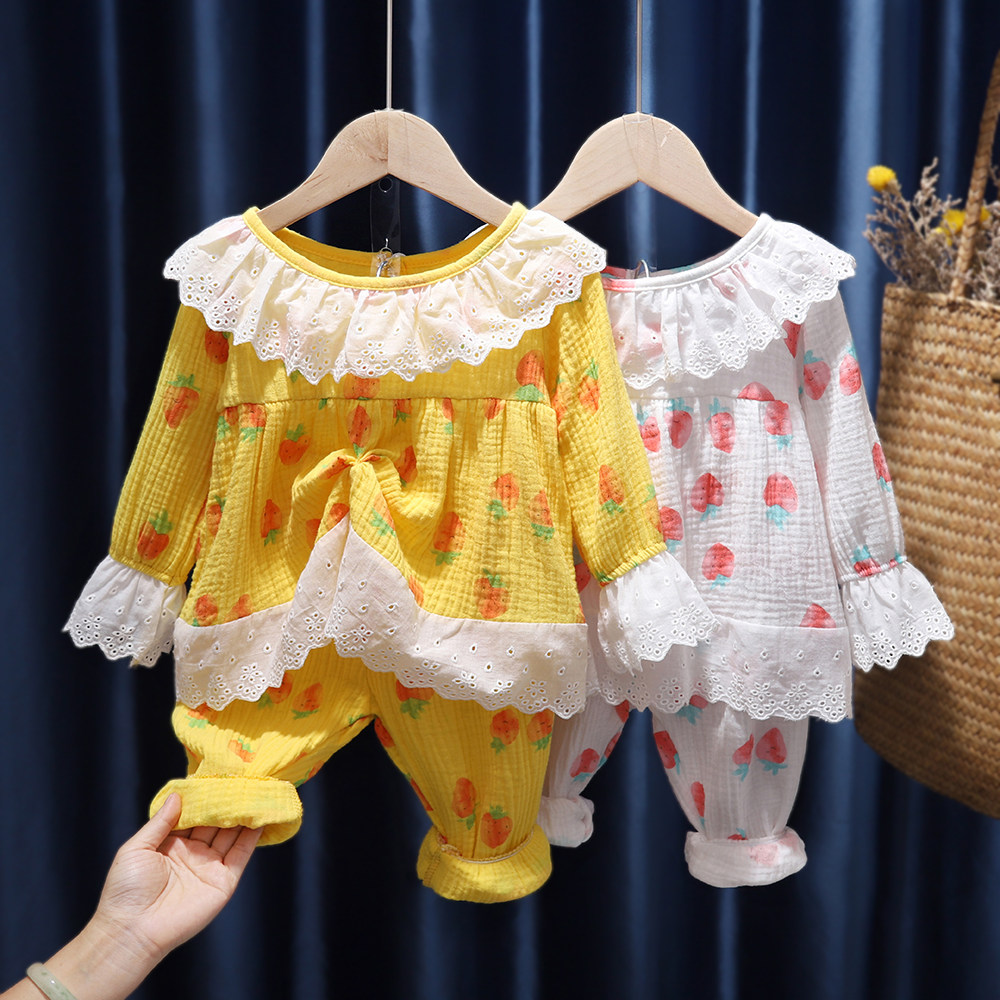 Girls pajamas set 2022 new spring cotton comfortable cute sweet cartoon princess home clothes two-piece set