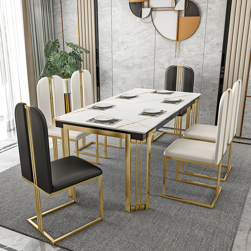 Nordic bright rock table Italian minimalist modern simple rectangular small apartment marble dining table and chair combination