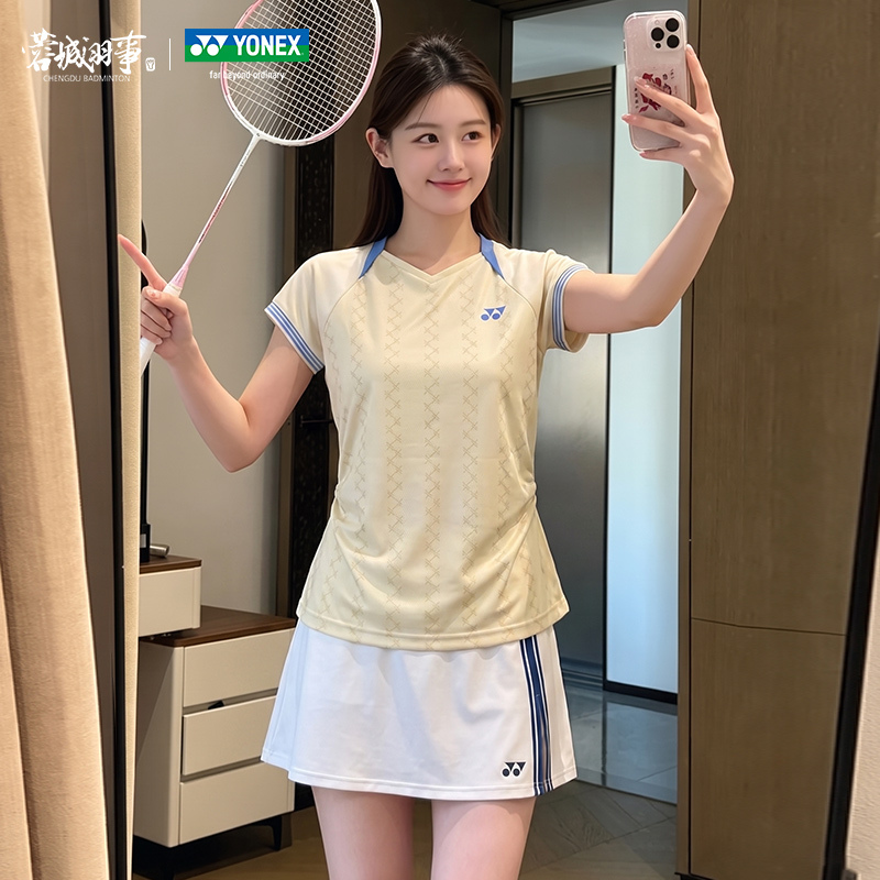 Yonex Yonex Badminton Clothing Women's V Neck Short-Sleeved Breathable Quick-Drying Sports Top Tennis Clothing Short Skirt