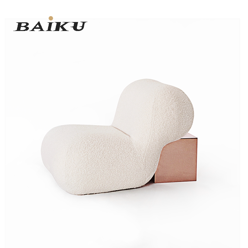 Light luxury hotel villa recliner wabi sabi style minimalist homestay white lamb wool teddy velvet mirror lazy sofa chair