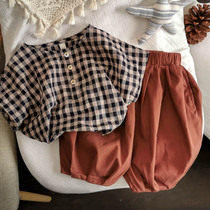 100 hitch recommended ~ 2021 Korea Childrens baby Plaid Shirt Summer Light Slim Vest Art Van Blouse Tide