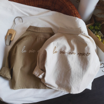 100 hitch Han Fan ~ male and female child embroidery shirt small turned collar sand cotton cloth for loose and casual long sleeve shirt